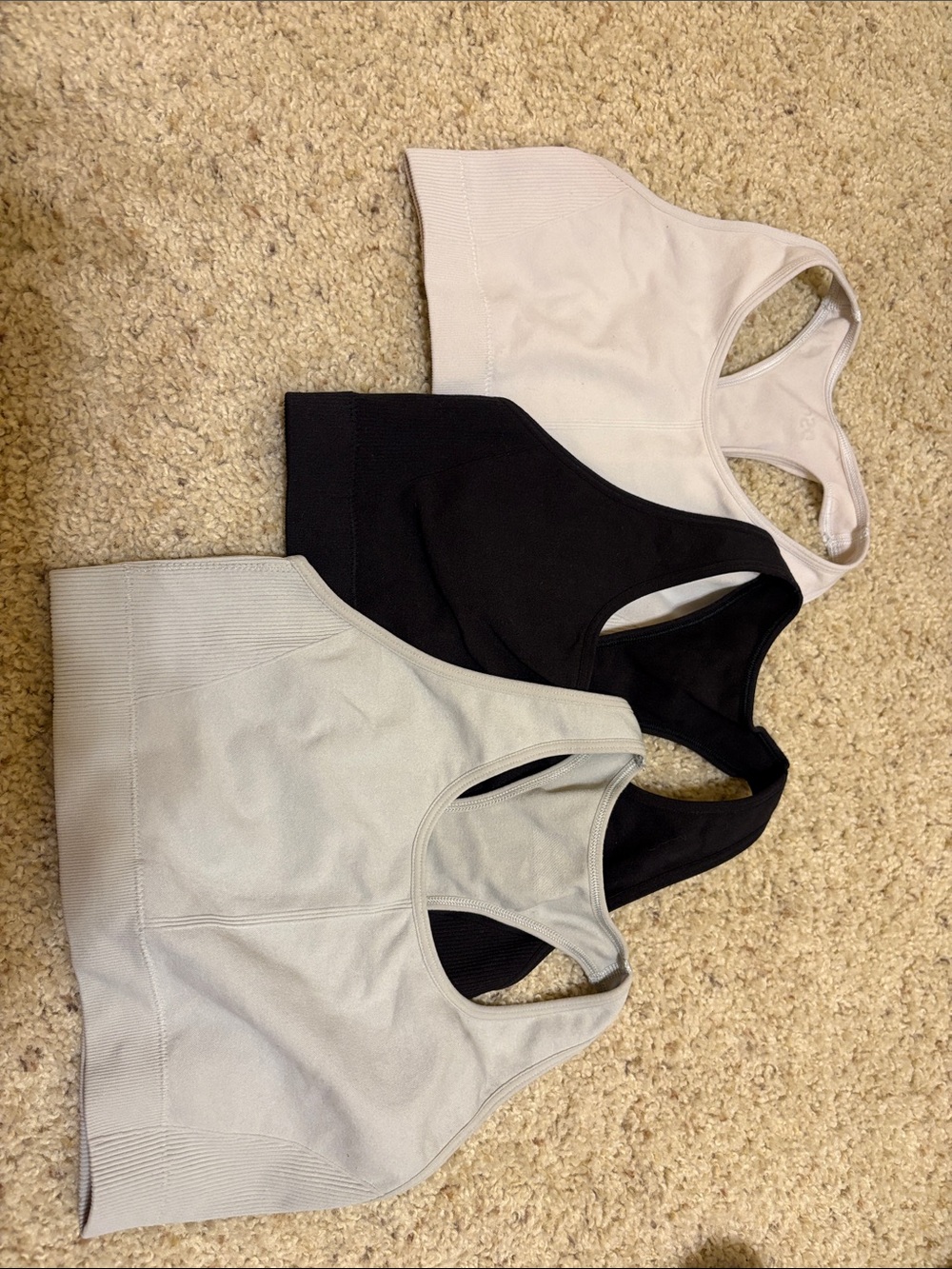 DSG Girls (L) Bundle (3) Seamless Racerback Sports Bras: Black, Grey, & White